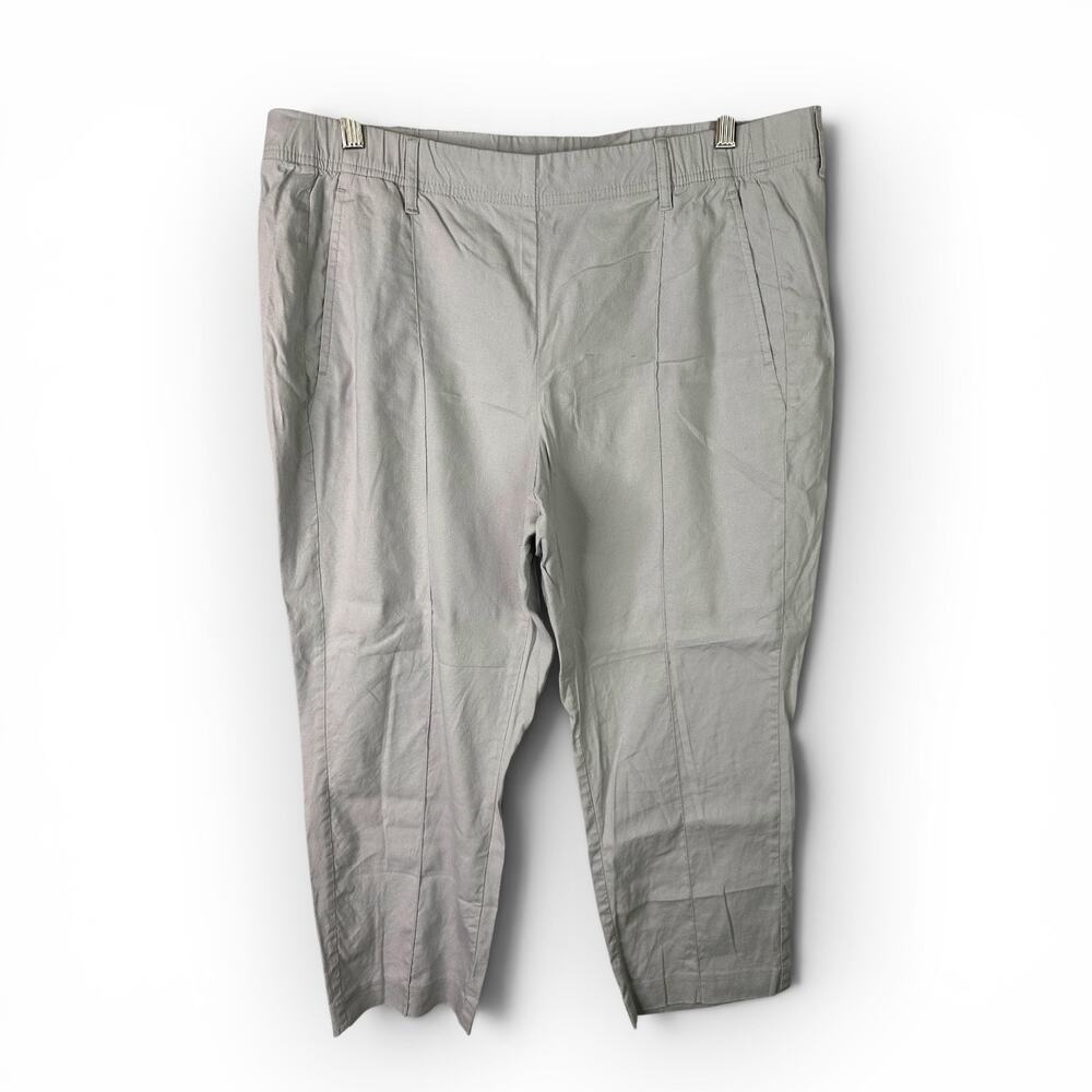 J Jill Linen Stretch Pants Womens Large Petite Gray Elastic Waist Crop Trousers